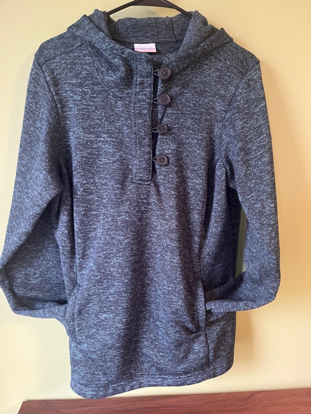Columbia Button-Up Hooded Pullover - Heather blue/green